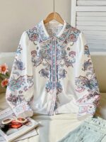 Camasa Dama Simina Alba cu Print Multicolor - imagine 7