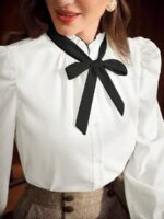Camasa Dama Miriam Alba cu Funda Neagra - imagine 3