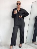 Compleu Electra Negru format din Camasa si Pantalon