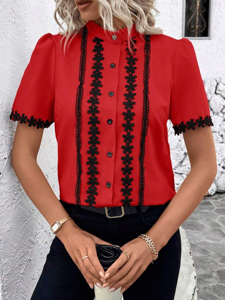 21 Bluza Dama Adela Rosie cu Broderie Neagra - imagine 1