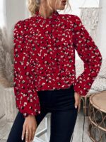 Bluza Dama Gemma Grena cu Print Alb si Negru