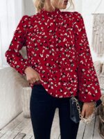 Bluza Dama Gemma Grena cu Print Alb si Negru - imagine 3