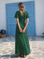 Rochie Lunga Elaf Verde cu Buline Albe - imagine 2