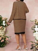 Compleu cu Rochie Scurta Arina Bej cu Print Geometric Negru - Marimi Mari - imagine 2