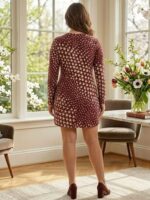 Rochie Scurta Doris Grena cu Print Geometric Crem - Marimi Mari - imagine 2