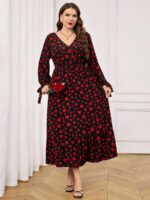 Rochie Midi Maya Neagra cu Inimioare Rosii - Marimi Mari - imagine 3