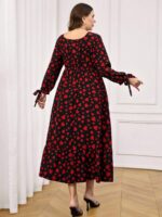 Rochie Midi Maya Neagra cu Inimioare Rosii - Marimi Mari - imagine 2