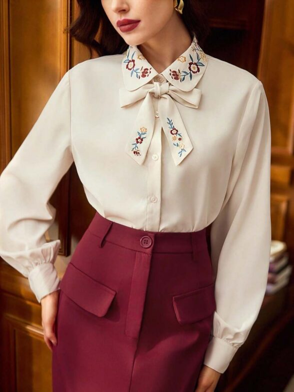 Camasa Dama Daniela Crem cu Broderie