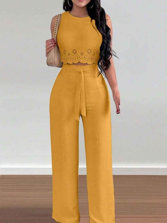 Compleu Nehir Galben format din Top si Pantalon