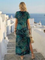 Rochie Lunga Sabina Albastra cu Print Bleumarin - imagine 2