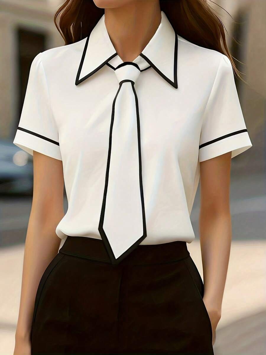 66 Camasa Dama Flavia Alba cu Cravata - imagine 1