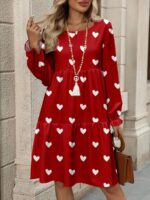 Rochie Scurta Beatrice Rosie cu Inimi Albe - Marimi Mari - imagine 3