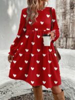 Rochie Scurta Beatrice Rosie cu Inimi Albe - Marimi Mari