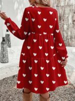 Rochie Scurta Beatrice Rosie cu Inimi Albe - Marimi Mari - imagine 2