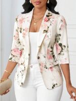 Sacou Dama Estera Crem cu Print Floral Roz ( fara captuseala ) - imagine 3