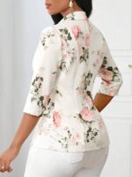 Sacou Dama Estera Crem cu Print Floral Roz ( fara captuseala ) - imagine 2