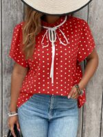 Bluza Dama Ionela Rosie cu Buline Albe - Marimi Mari