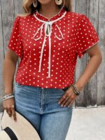 Bluza Dama Ionela Rosie cu Buline Albe - Marimi Mari - imagine 3