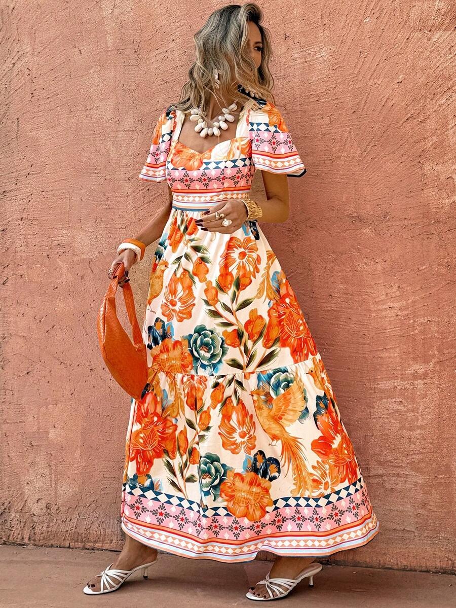 11 Rochie Lunga Cleopatra Alba cu Print Floral Multicolor - imagine 1