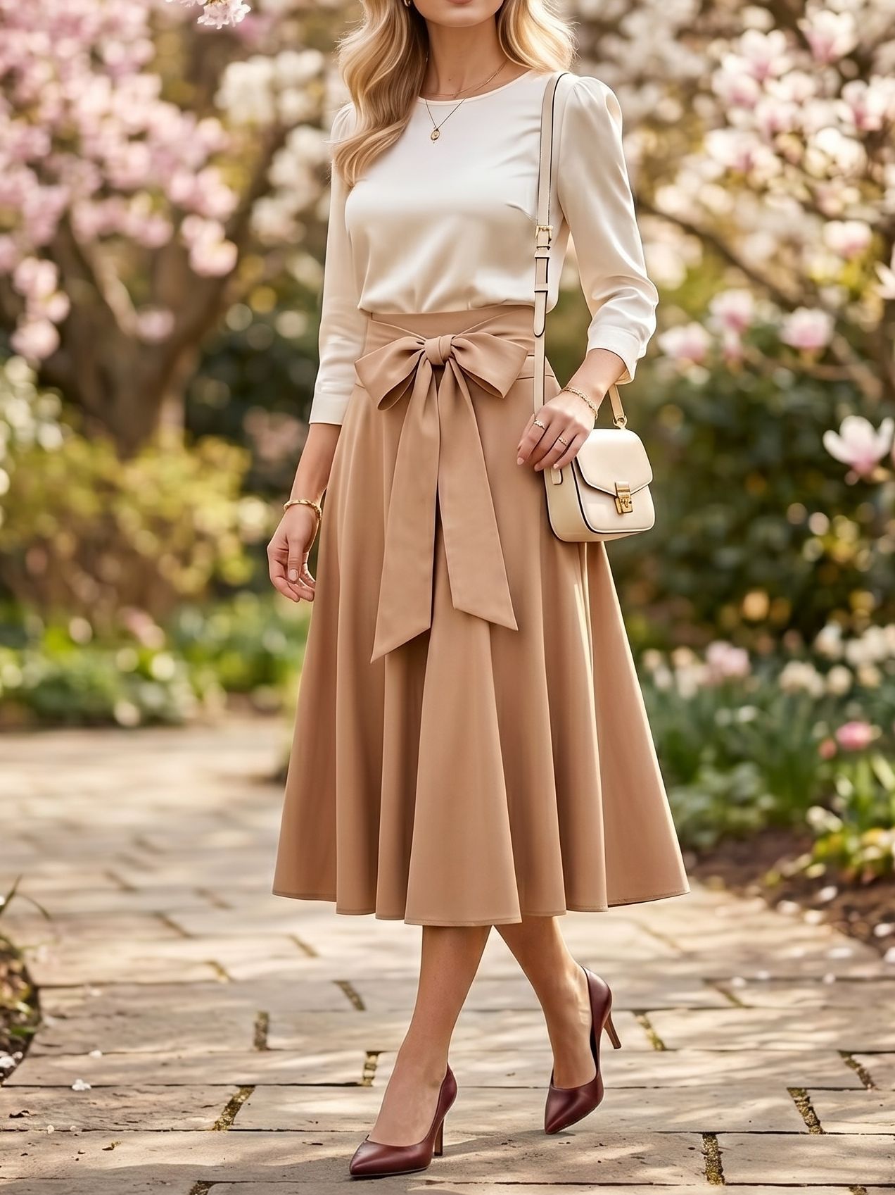 1157 Fusta Midi Linna Bej - imagine 1