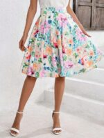 Fusta Midi Adisa Crem cu Print Floral Multicolor