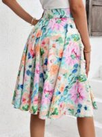 Fusta Midi Adisa Crem cu Print Floral Multicolor - imagine 2