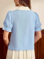 Camasa Dama Ellina Bleu cu Broderie Florala - imagine 2