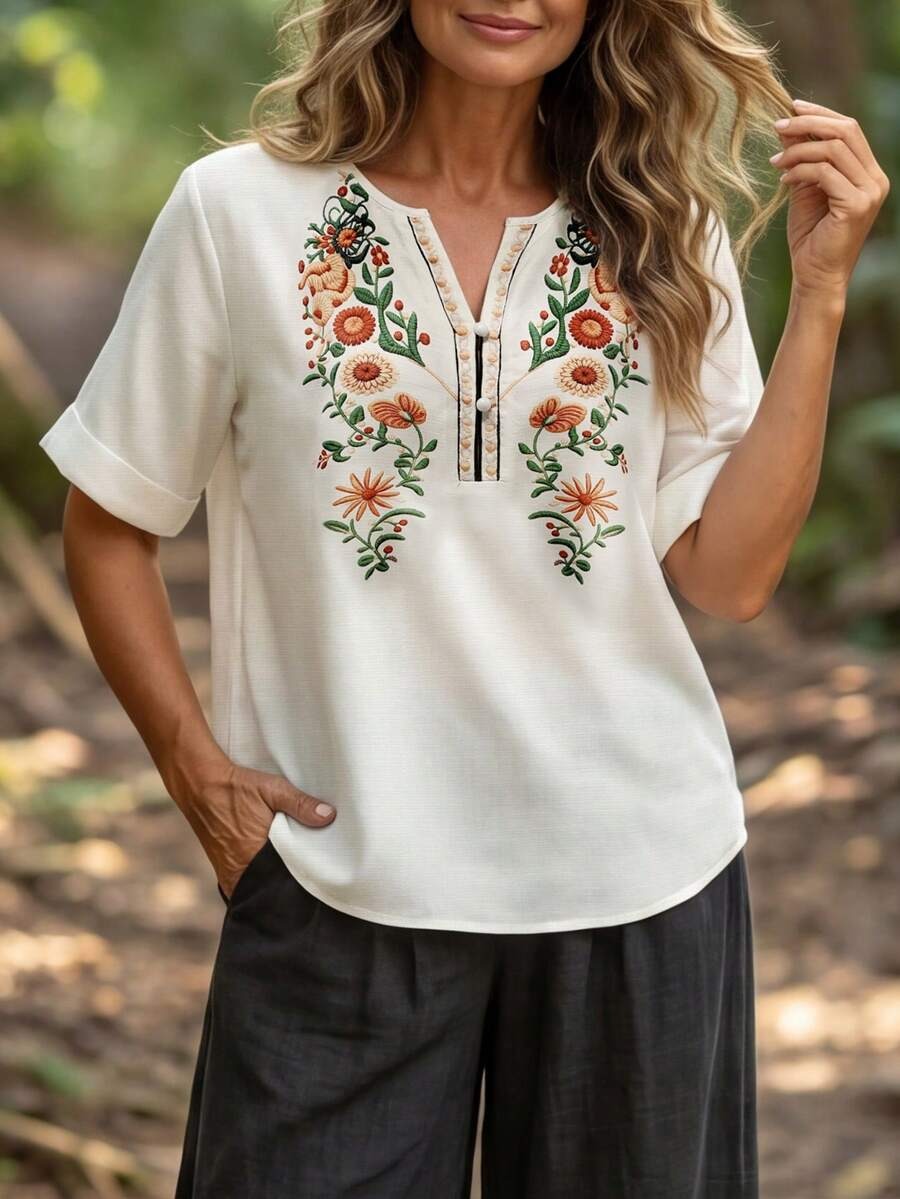 1275 Bluza Dama Sorana Alba cu Flori Brodate - imagine 1