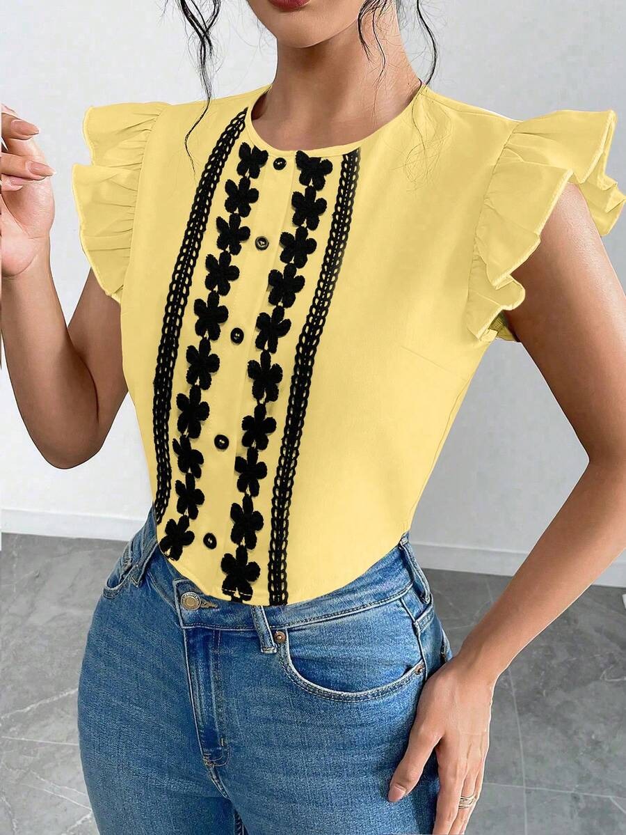 1289 Camasa Bent Galbena cu Broderie Neagra - imagine 1