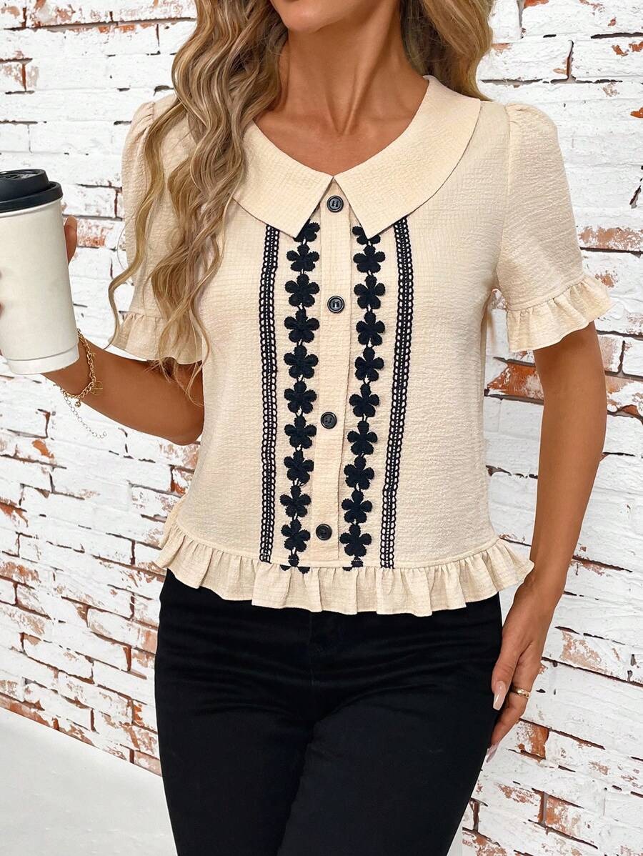 1299 Camasa Adriel Bej cu Broderie Neagra - imagine 1