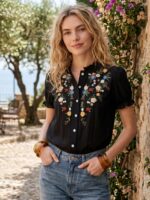 Bluza Dama Dayelin Neagra cu Broderie - imagine 3