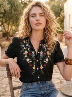 Bluza Dama Dayelin Neagra cu Broderie - imagine 6