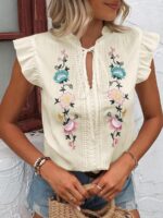 Bluza Dama Herny Crem cu Broderie