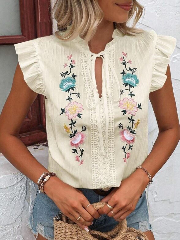 Bluza Dama Herny Crem cu Broderie