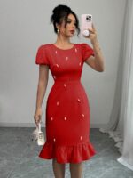 Rochie Scurta Liana Rosie cu Perle