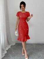 Rochie Scurta Liana Rosie cu Perle - imagine 3