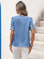 Bluza Dama Aniela Albastra cu Print Floral Alb - imagine 2