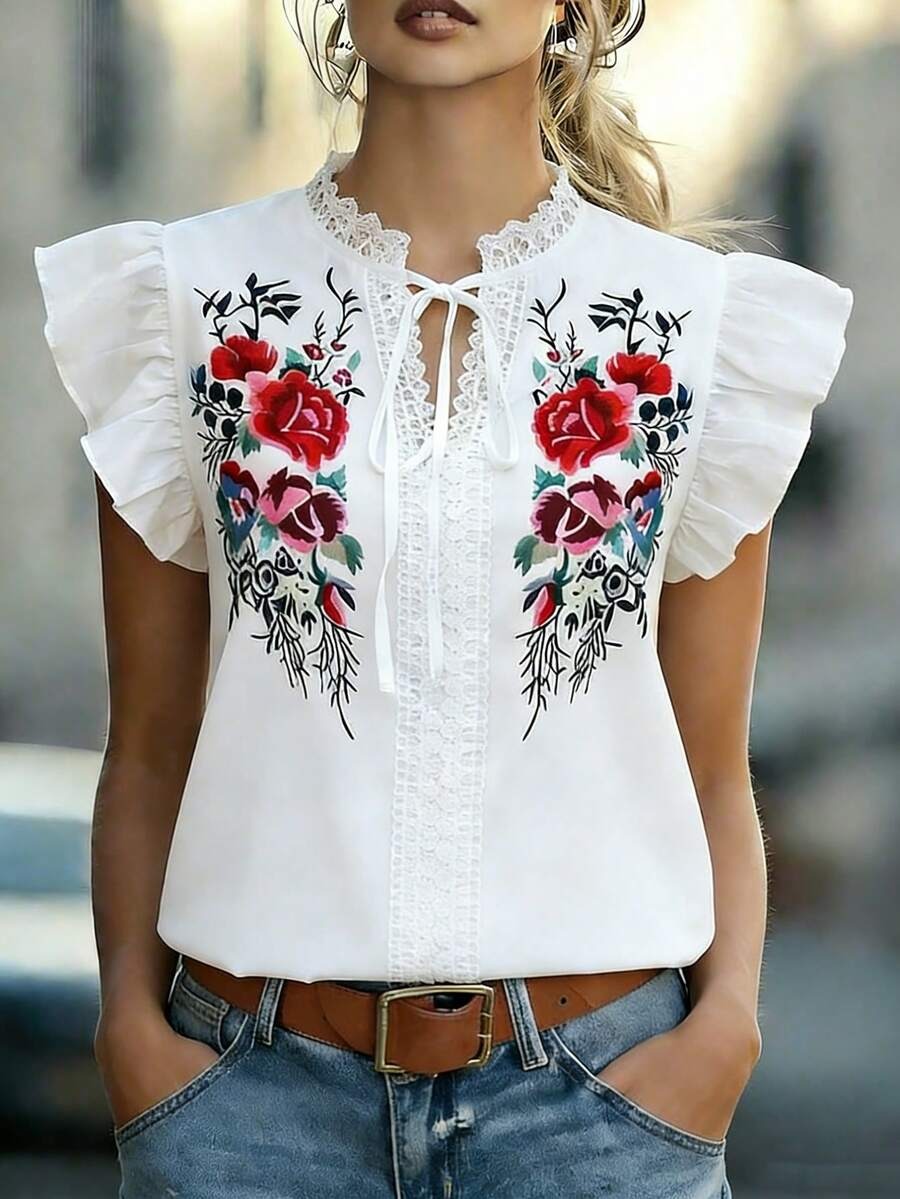 4 Bluza Dama Marta Alba cu Imprimeu Floral - imagine 1