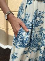 Rochie Lunga Mioara Alba cu Print Albastru - imagine 4
