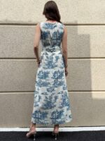 Rochie Lunga Mioara Alba cu Print Albastru - imagine 2