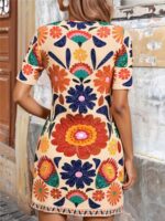 Rochie Scurta Anka Bej cu Print Floral Multicolor - imagine 2