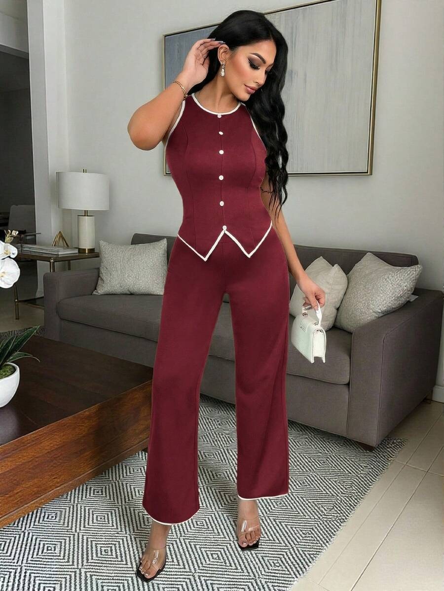 65 Compleu cu Pantalon Sorina Grena - imagine 1