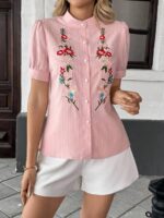 Bluza Dama Corina Roz cu Broderie - imagine 3