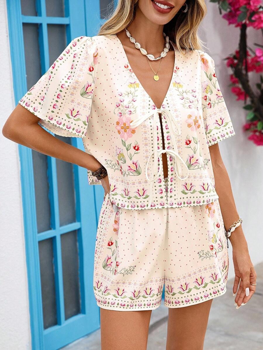 1554 Compleu Sintra Bej cu Imprimeu Floral - imagine 1