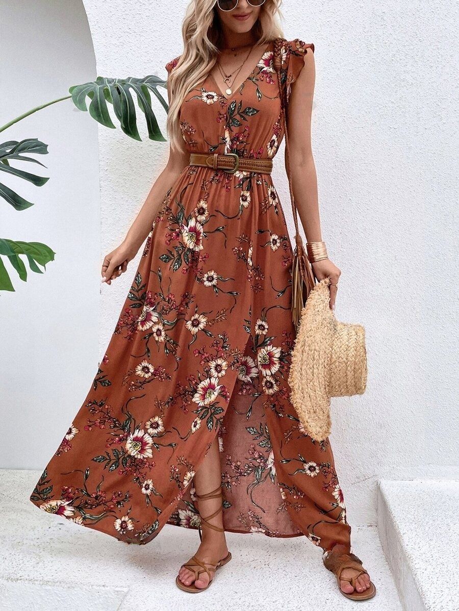 1820 Rochie Lunga Alabina Maro cu Imprimeu Floral - imagine 1