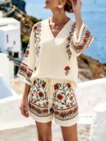 Compleu Marsa Bej cu Print Floral - imagine 4
