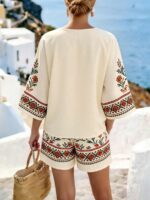 Compleu Marsa Bej cu Print Floral - imagine 2