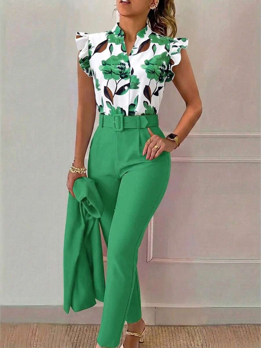 1877 Compleu Fanny Verde format din Camasa si Pantalon - imagine 1