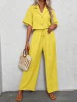 Compleu Anelise Galben format din Top si Pantalon - imagine 2