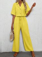 Compleu Anelise Galben format din Top si Pantalon